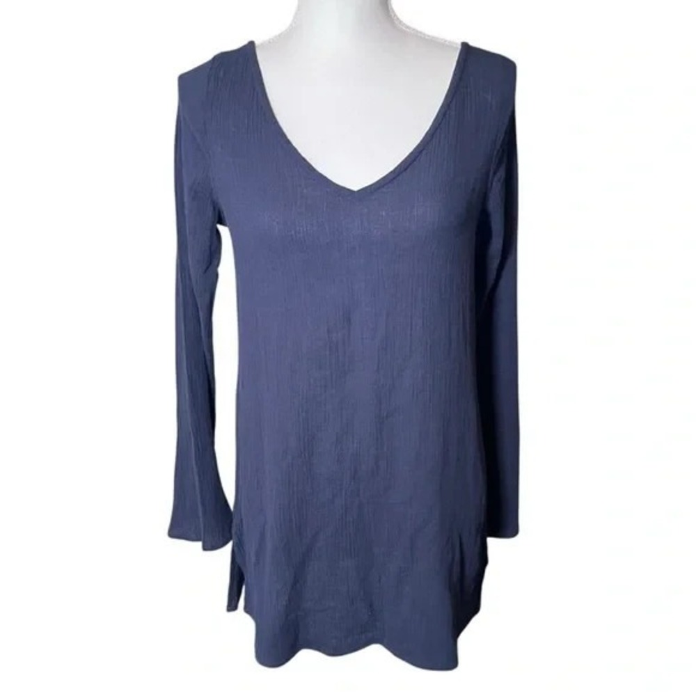 J.Crew Navy Blue Cotton Gauze V-Neck Tunic Top Open Tie‎ Back Small Beachy NWT